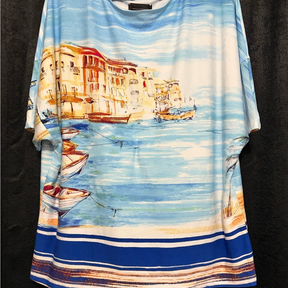 Investments Coastal Scene Blue White Top
